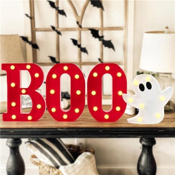 Halloween Decorations Indoor - 4 LED Light Up Letters Boo and Ghost Marquee Sign - Picture 4 of 7